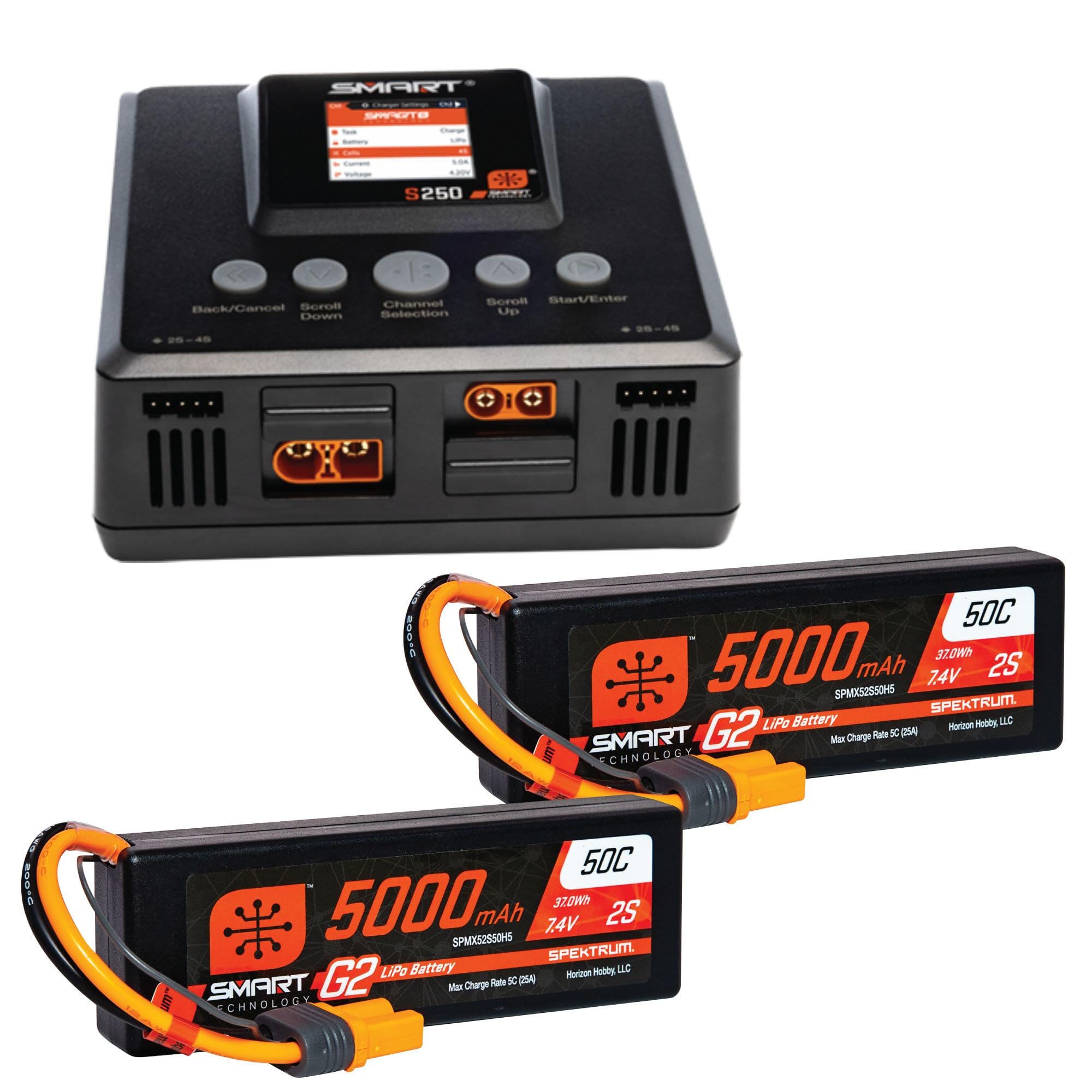 Spektrum Smart Powerstage 4S Surface Bundle: (2) G2 5000mAh 2S LiPo IC5 & S250 Charger EU
