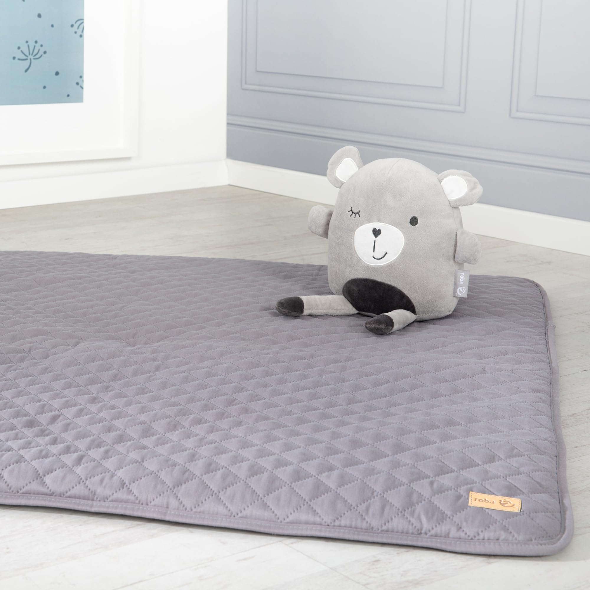 roba Krabbeldecke "roba Style" - 100 x 100 cm - Spieldecke gesteppt für Babys & Kleinkinder - Pflegeleichtes & schmutzabweisendes Material - Anthrazit