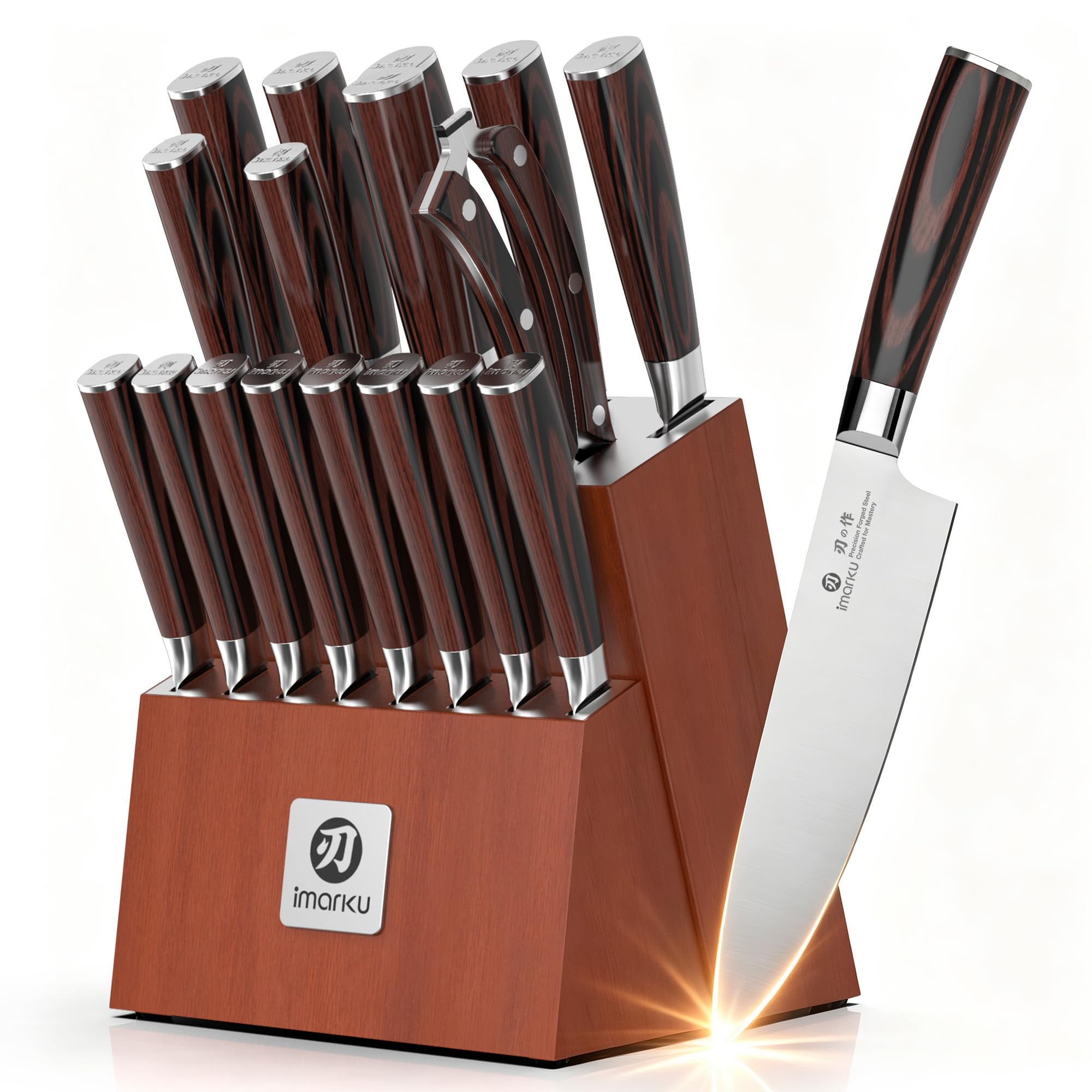 imarku 18-Piece Gyutou High-Carbon Stainless Steel Knife Set with Block