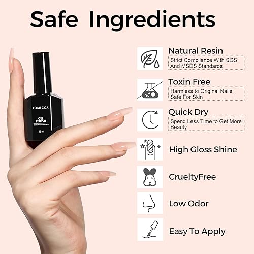 Miniatura 5 de TOMICCA Esmalte de uñas en gel nude, 15ml de esmalte de gel nude claro, se absorbe con LED UV, se necesita curado, color translúcido duradero para