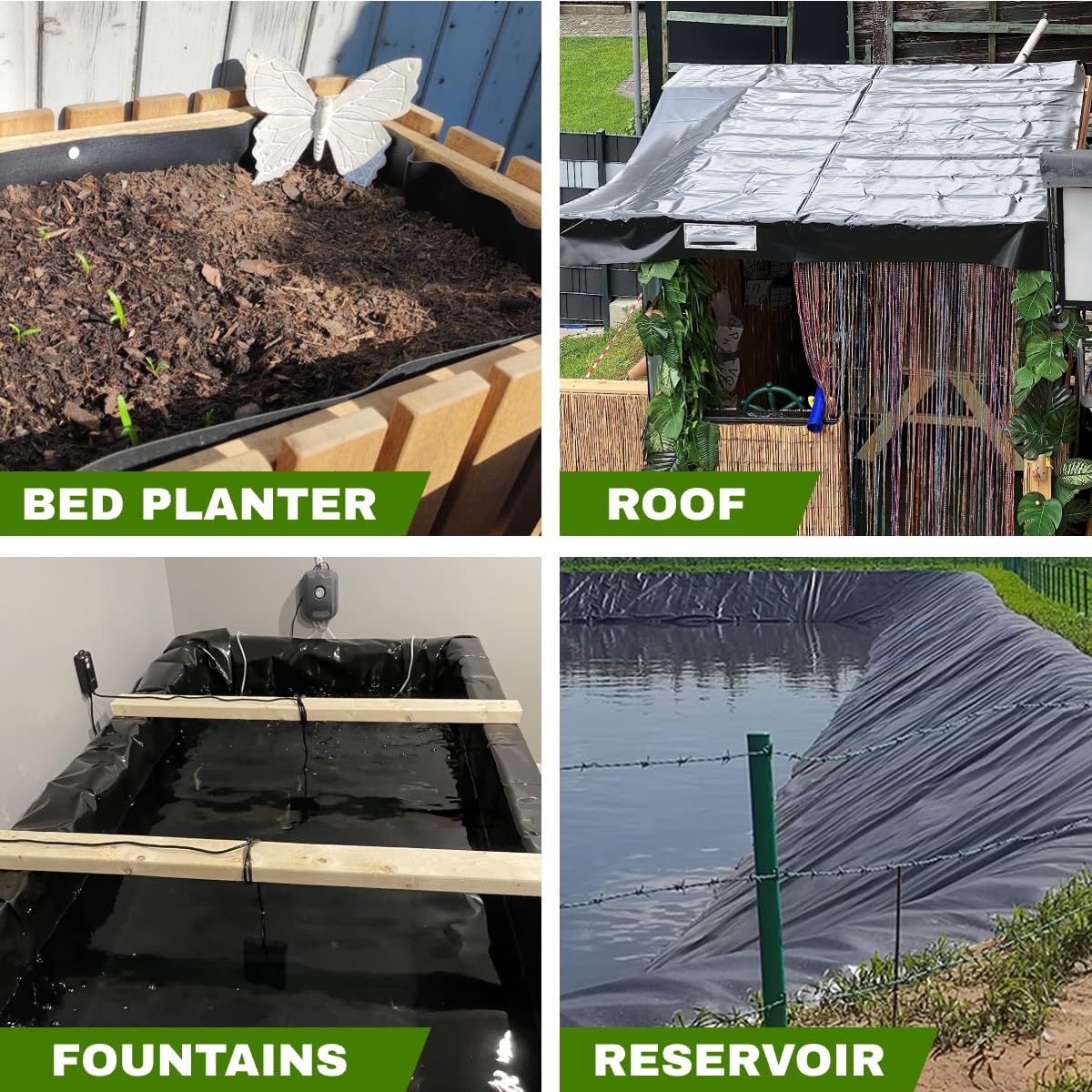 Telo per Laghetto da Giardino 2x2x 3x6 3x8 4x8 6x8.0m Grande Rivestimento per Laghetti Preformato Flessibile Pellicola in HDPE Fodera Laghetto per Laghetti Koi Fontane Paesaggistica Ninfee(Dimensione:
