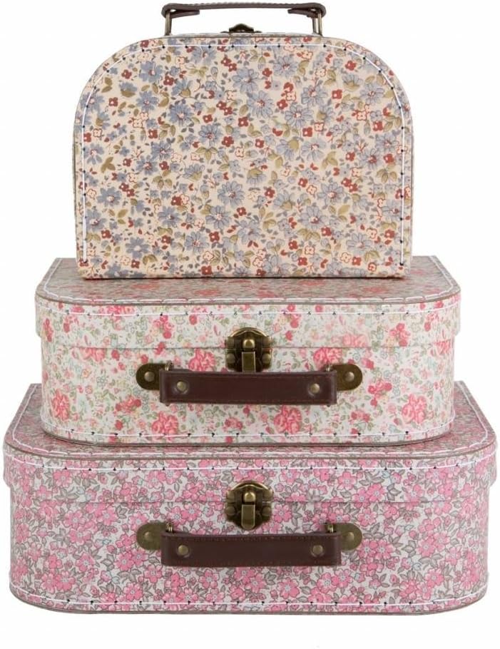 3 X Vintage Floral stunning storage suitcases