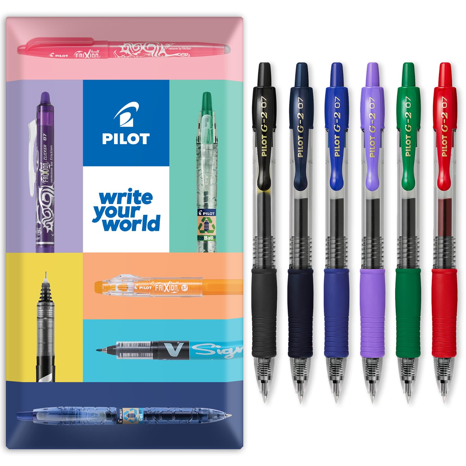 G-2 Retractable Gel Ink Rollerball Pens - 0.7mm Nib Tip - In Envelope Gift Packaging - Pack Set of 6 - Essential Colours