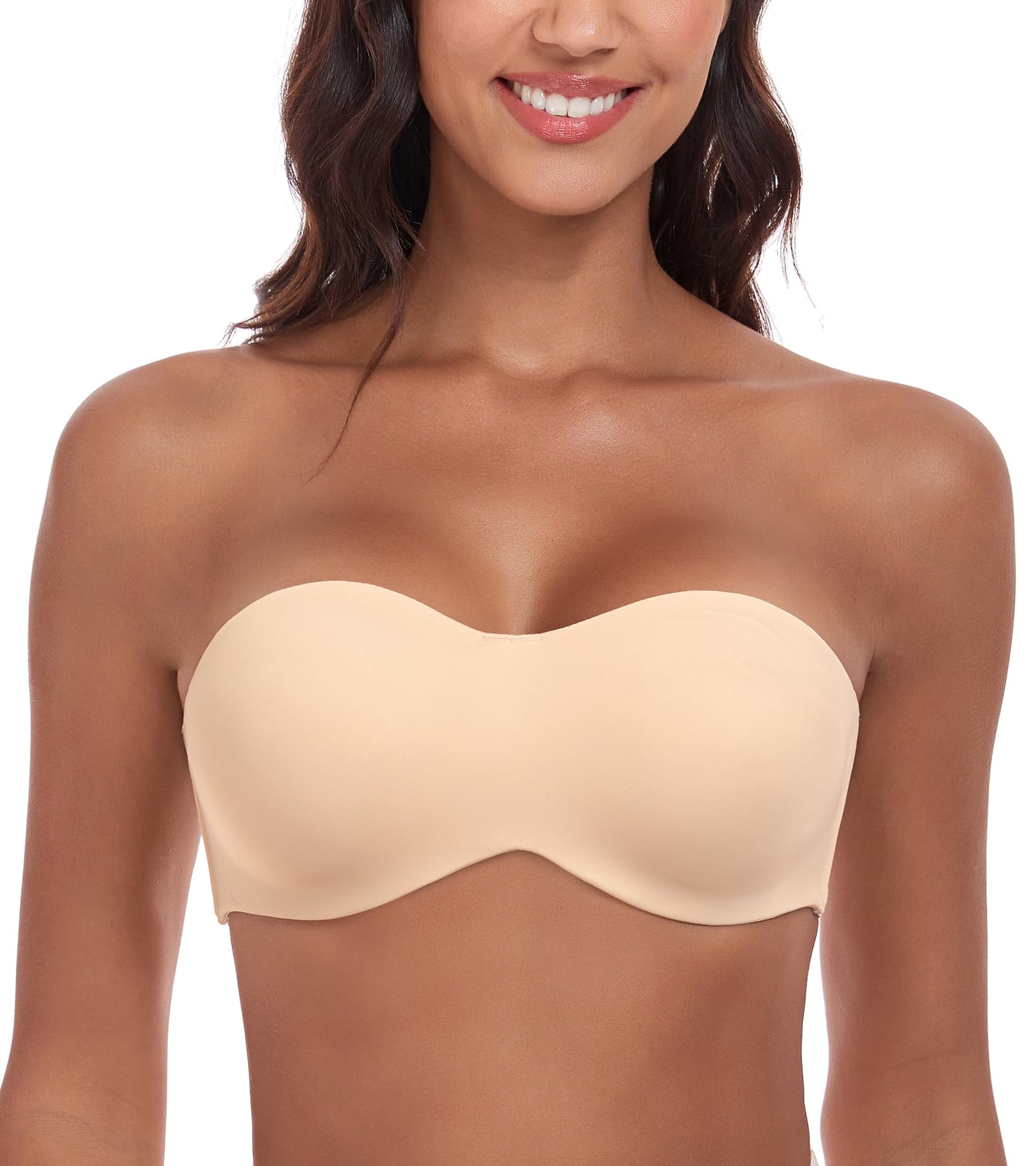 Exclare Women's Seamless Strapless Bra Minimizer Underwire Anti-Slip Unlined Bandeau Plus Size Bralette