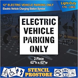 Pavement Stencils - 12 in - Electric Vehicle Parking ONLY Stencil - 62'' x 62'' x 1/16" (63 mil) - Light-Duty
