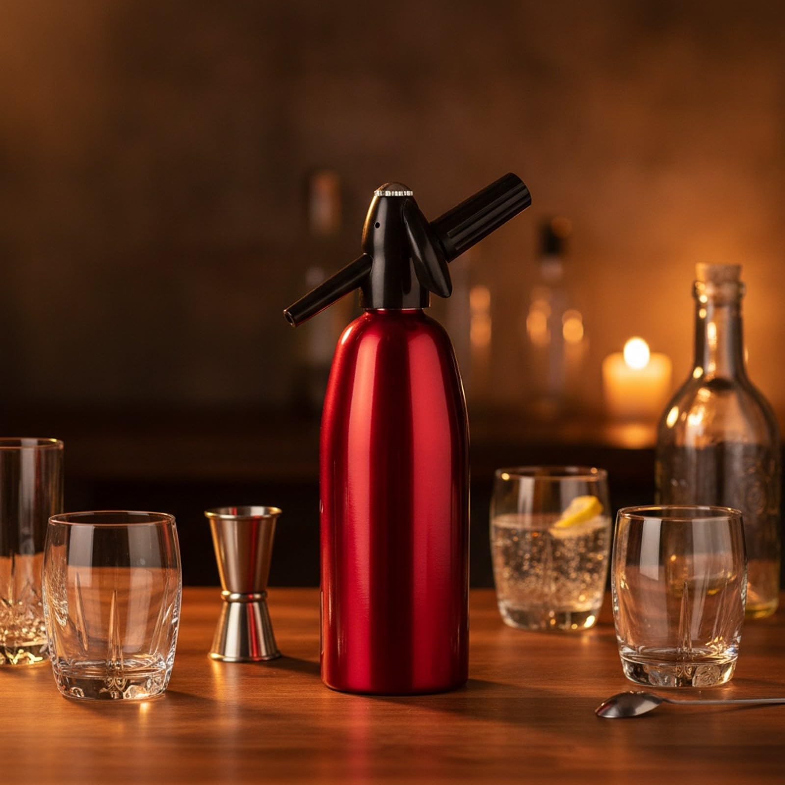Sifón Carbonatador Bolla Aluminio | Diseño Cilíndrico Compacto, Sifón gaseosa 1000 Ml, para Entrenimiento Informal, Rojo