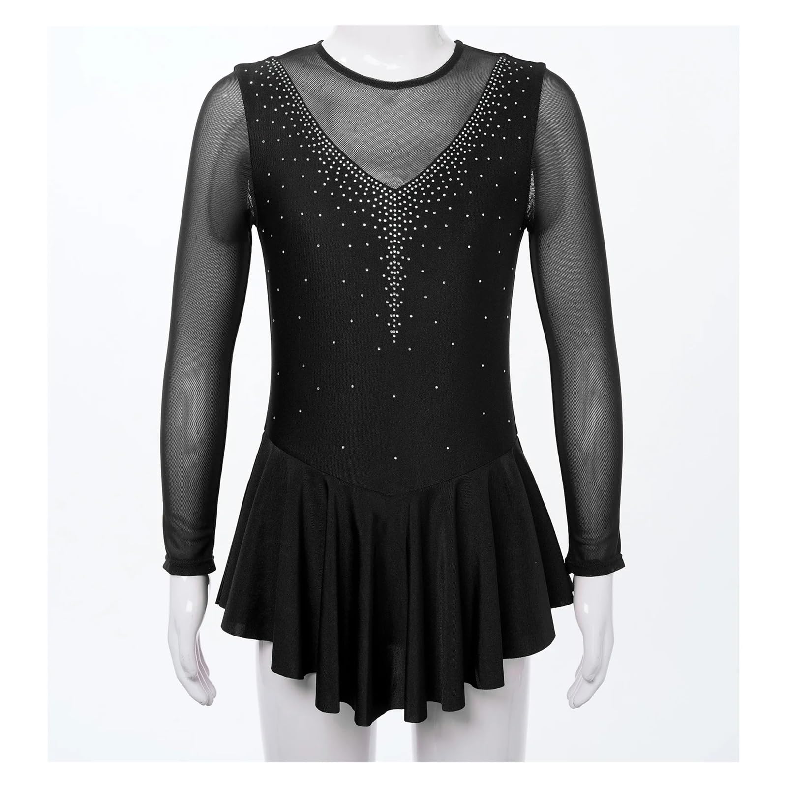 Eiskunstlauf Kleid Mädchen Mädchen-Eiskunstlaufkleid mit Strasssteinen, durchsichtiges Ballett-Trikotkleid, Mesh-Spleiß-Stil, Eislauf-Performance-Tanzbekleidung(Blue,12)
