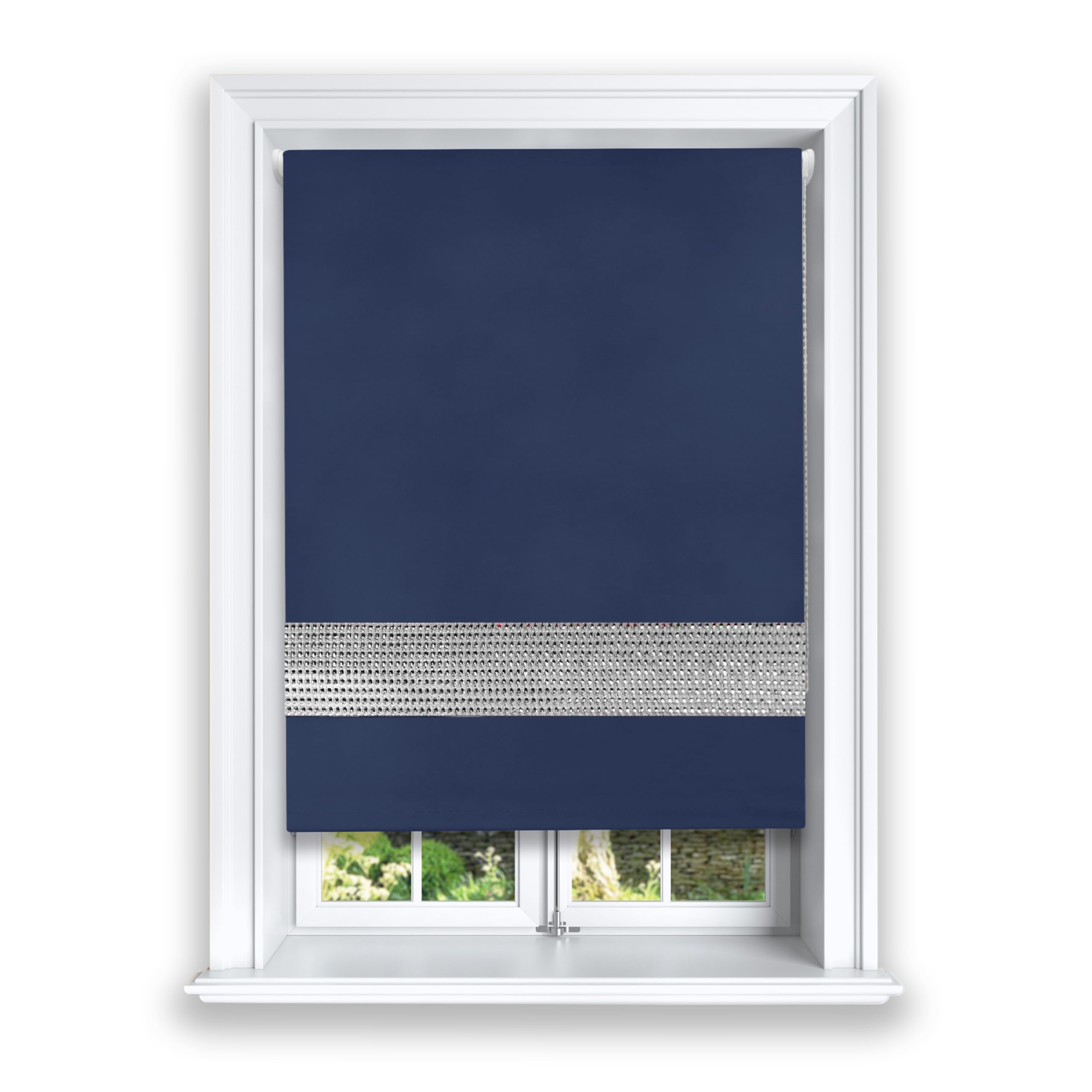 Lister Cartwright Diamante Roller Blinds For Windows - 180 x 165 CM - Easy to Fit Blackout Roller Blinds with Child Safety Included - Navy Color