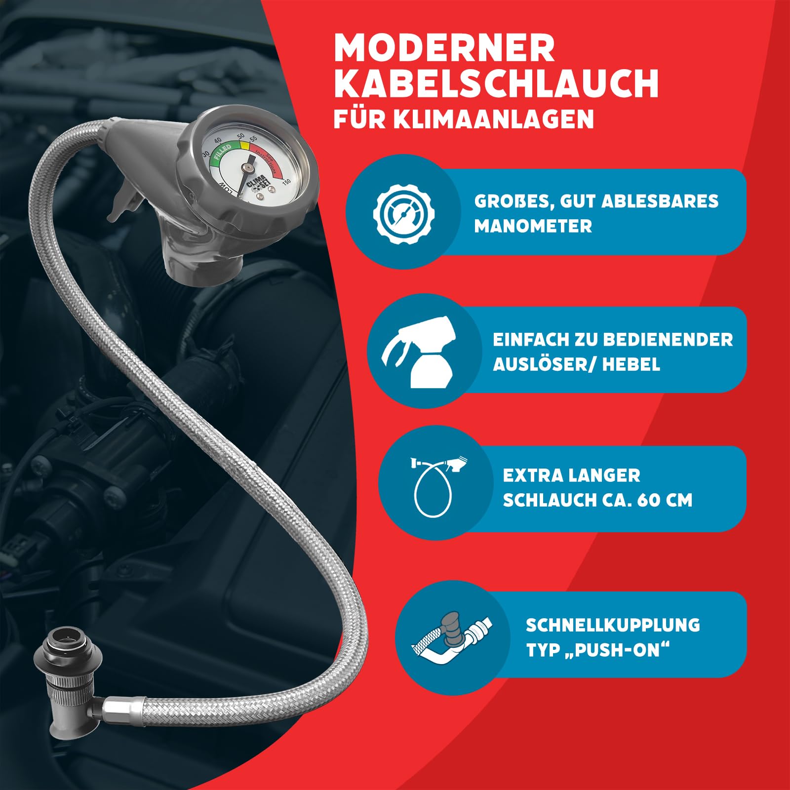 5in1 - Kältemittel R134a + Schlauch, 2X 235 g für Auto Klimaanlage mit Öl, Dichtungsmittel, UV-Farbstoff, Trocknungsmittel - Schützt den Kompressor