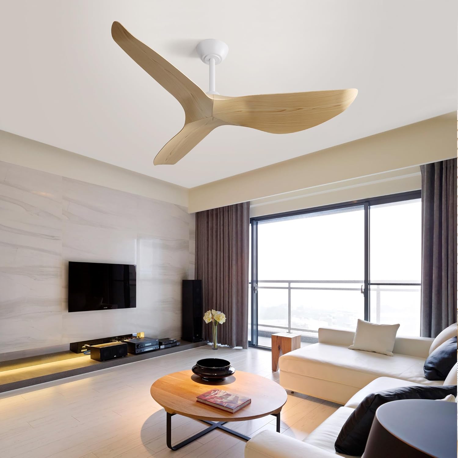52 Inch Indoor Ceiling Fan No Light with 6 Speed Remote Control 3 ABS Blade Reversible DC Motor for Home