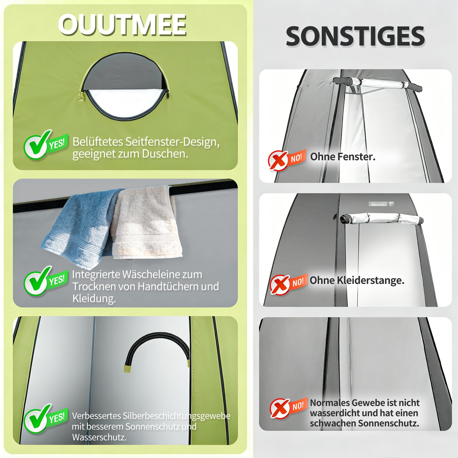 OUUTMEE Duschzelt, Camping Toilettenzelt, Tragbarer Pop Up Umkleideraum, Mobiler Strandumkleidezelt, Outdoor WC Zelt, UV-Schutz, Wasserabweisend Umkleidezelt für Wandern, (Schwarz/Blau/Grün/Orange)