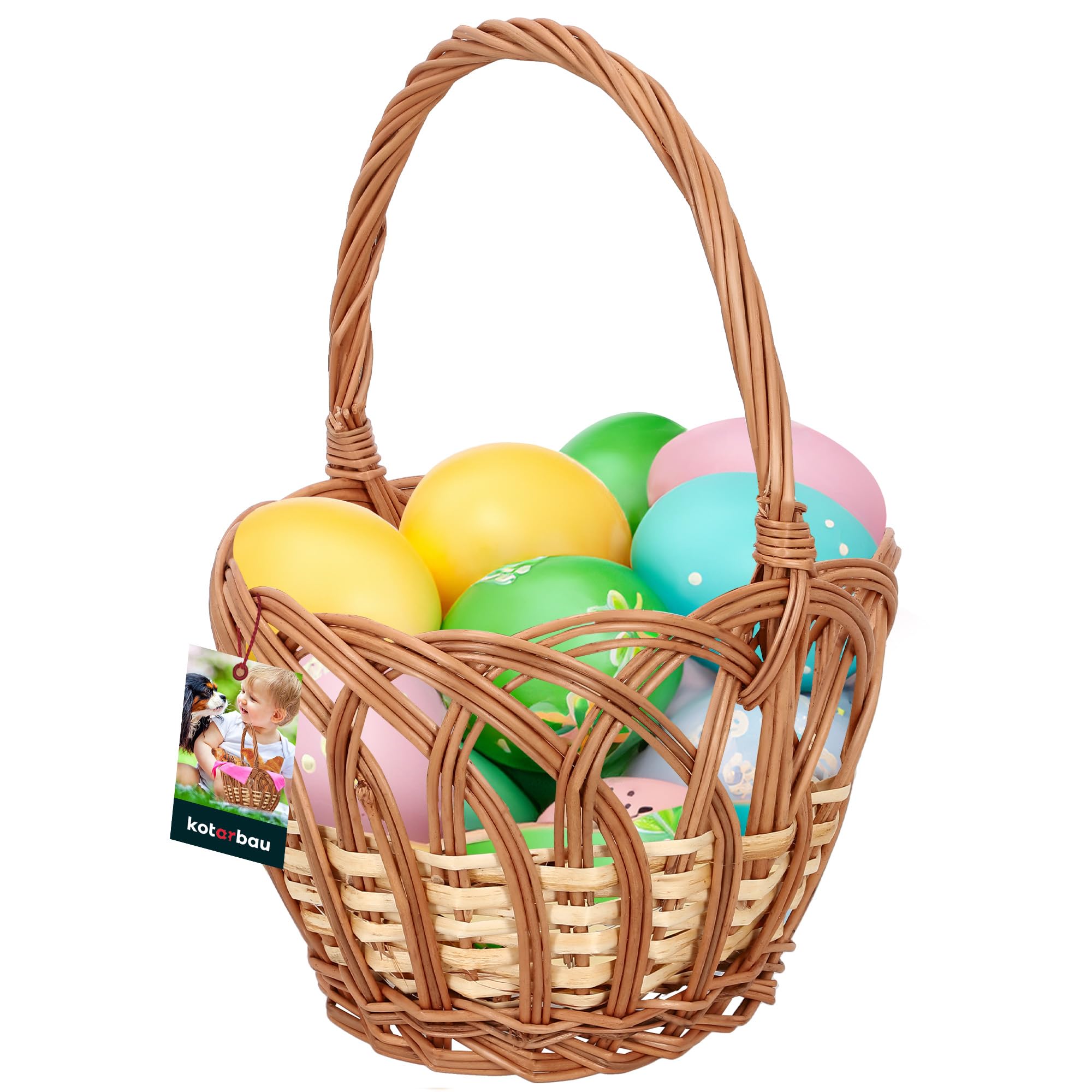 KOTARBAU Cestino per la spesa in vimini rotondo marrone naturale 250 x 170 mm con manico intrecciato in vimini per lo shopping e per picnic | Cesto decorativo per bambini