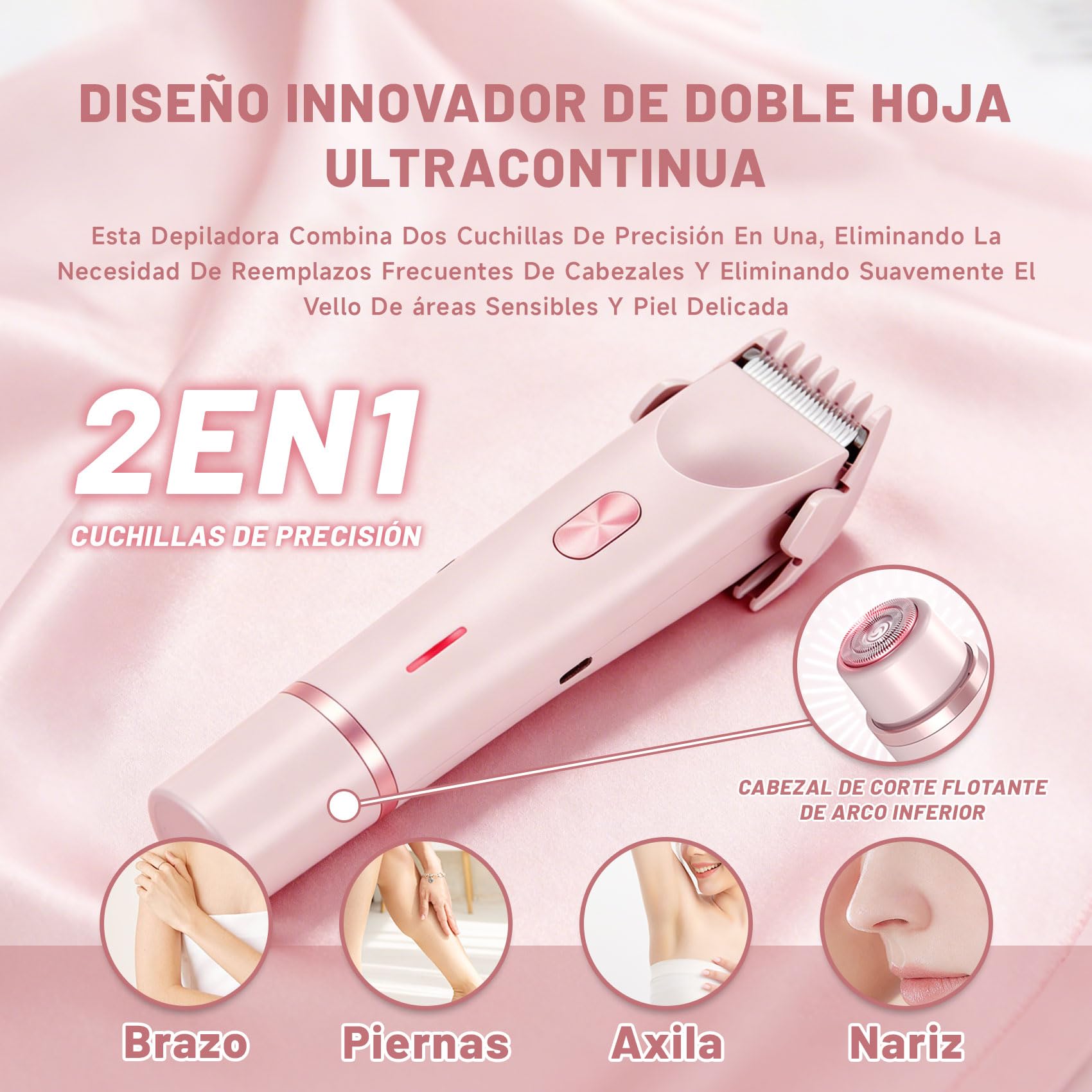 Sovalya Rasoio– Rifinitore 2-in-1 per Bikini e Corpo, Design a Doppia Testina, Rasatura su Pelle Asciutta e Bagnata. Depilazione Sicura per Corpo, Viso, Mento, Zona Pubica, Ascelle Gambe (Rosa)