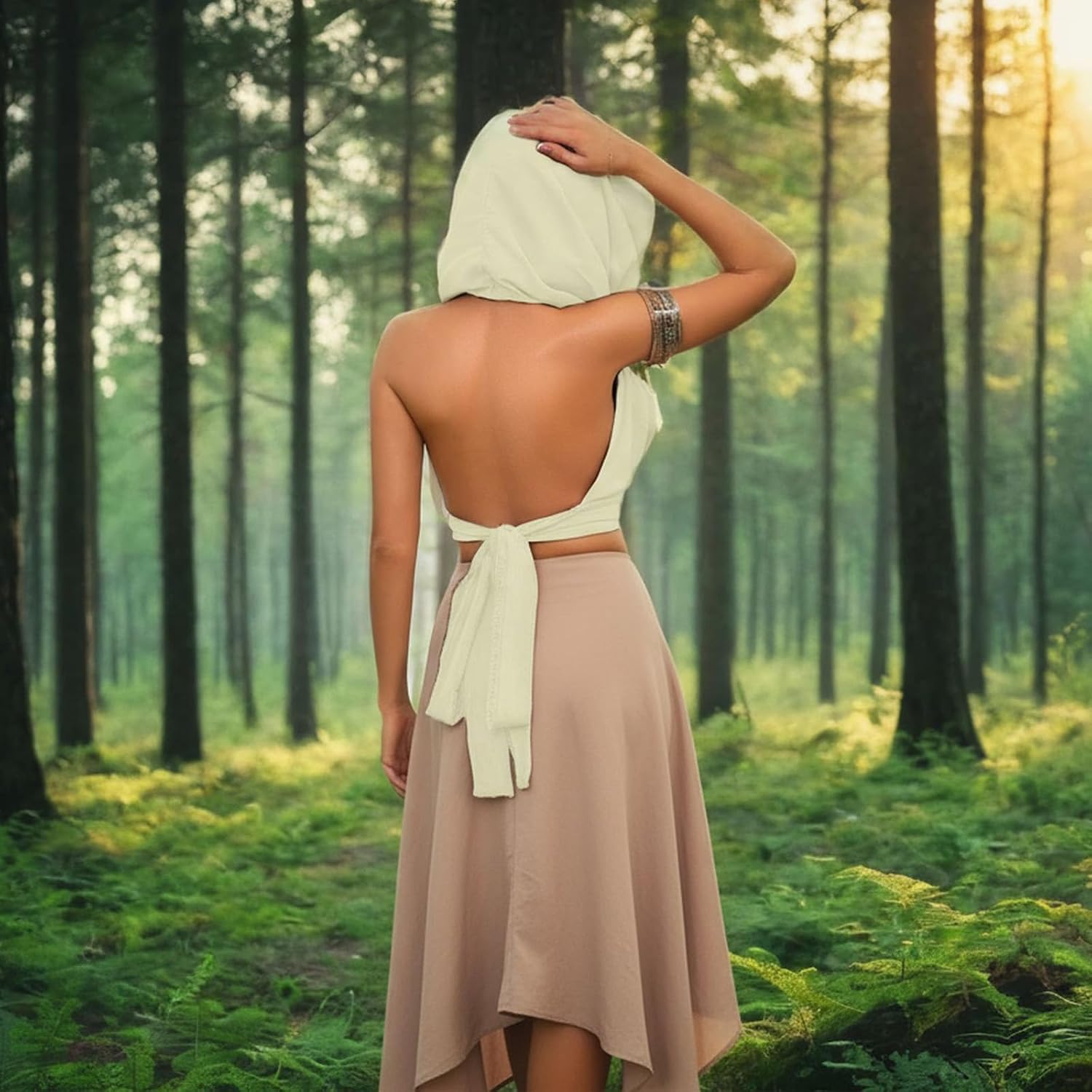 Boho Raw-Edge Crop Top – Adjustable Halter with Open Back & Cross-Wrap Design, 100% Cotton Beach Cover Up image 5