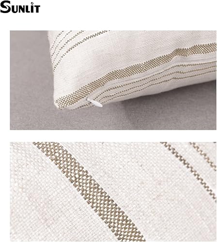 Miniatura 6 de Sunlit Funda de almohada decorativa para casa de campo, 18 x 18pulgadas, juego de 2 fundas de cojín de lino color blanco con textura de rayas de
