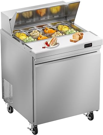 Rockitch 29" W Commercial Sandwich Prep Table Refrigerator 7.6 Cu.ft 8 Pans