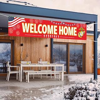 Welcome Home Banner US Marine Corps Homecoming Yard Sign, American Soldier Military Deployment Returning Home Decor Boot Camp Graduation Banner