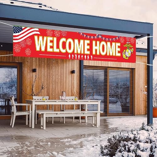 Welcome Home Banner US Marine Corps Homecoming Yard Sign, American Soldier Military Deployment Returning Home Decor Boot Camp Graduation Banner