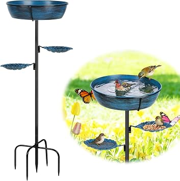 Metal Outdoor Bird Bath, Rust-Proof Removable Bowl for Garden Decor Blue