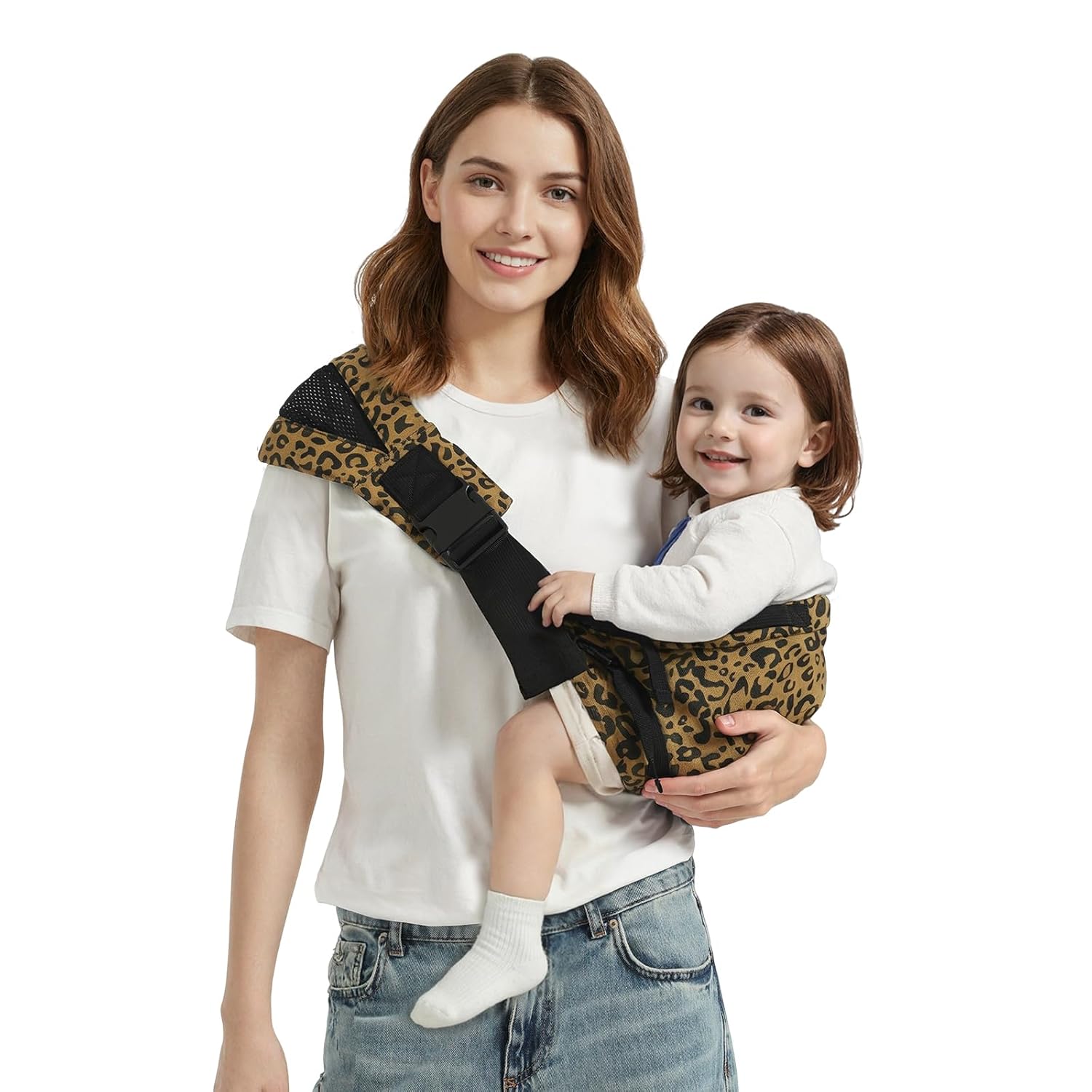 Baby Sling Carrier Newborn to Toddler, Adjustable Toddler Carrier Sling Baby Carrier Toddlers Sling Carriers Hip Carriers for 8-40lbs, Brown Leopard Print