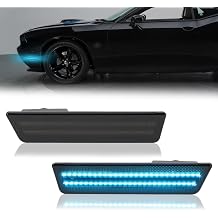 POPMOTORZ Ice Blue LED Side Marker Lights Assembly Compatible With 2008-2014 Dodge Challenger, 2011-2014 Dodge Charger Front Fender LED Bumper Side Marker Lights Lamps Smoked Lens 2PCS