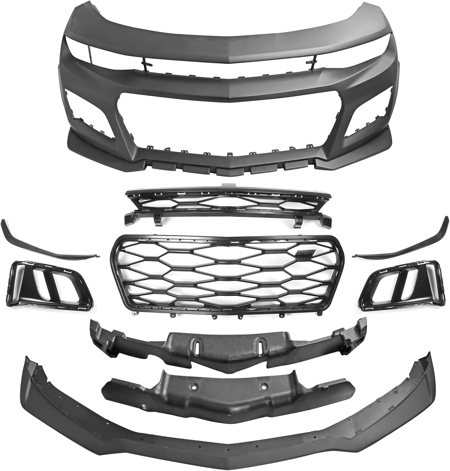 FREEMOTOR802 Front Bumper Cover, Fit for 2019-2024 Chevrolet Camaro LS LT1 (Models W/O Signature Headlights), ZL1 Style Unpainted Black PP Bumper Conversion Guard Replacement