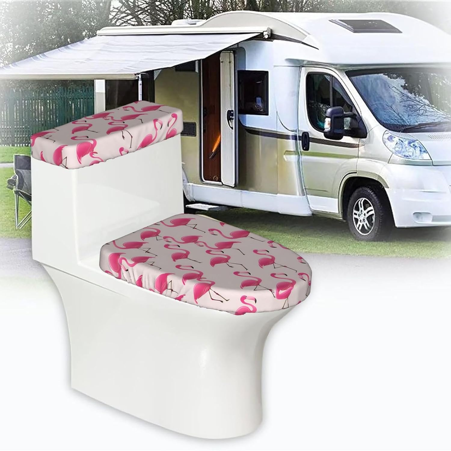 Tropical Flamingos Toilet Lid Covers And Tank Cover Set Soft Stretchable Toilet Cover Set 2 Pcs Washable Fits Round And Elongated Oblong For Bathroom Replacement And Decorative