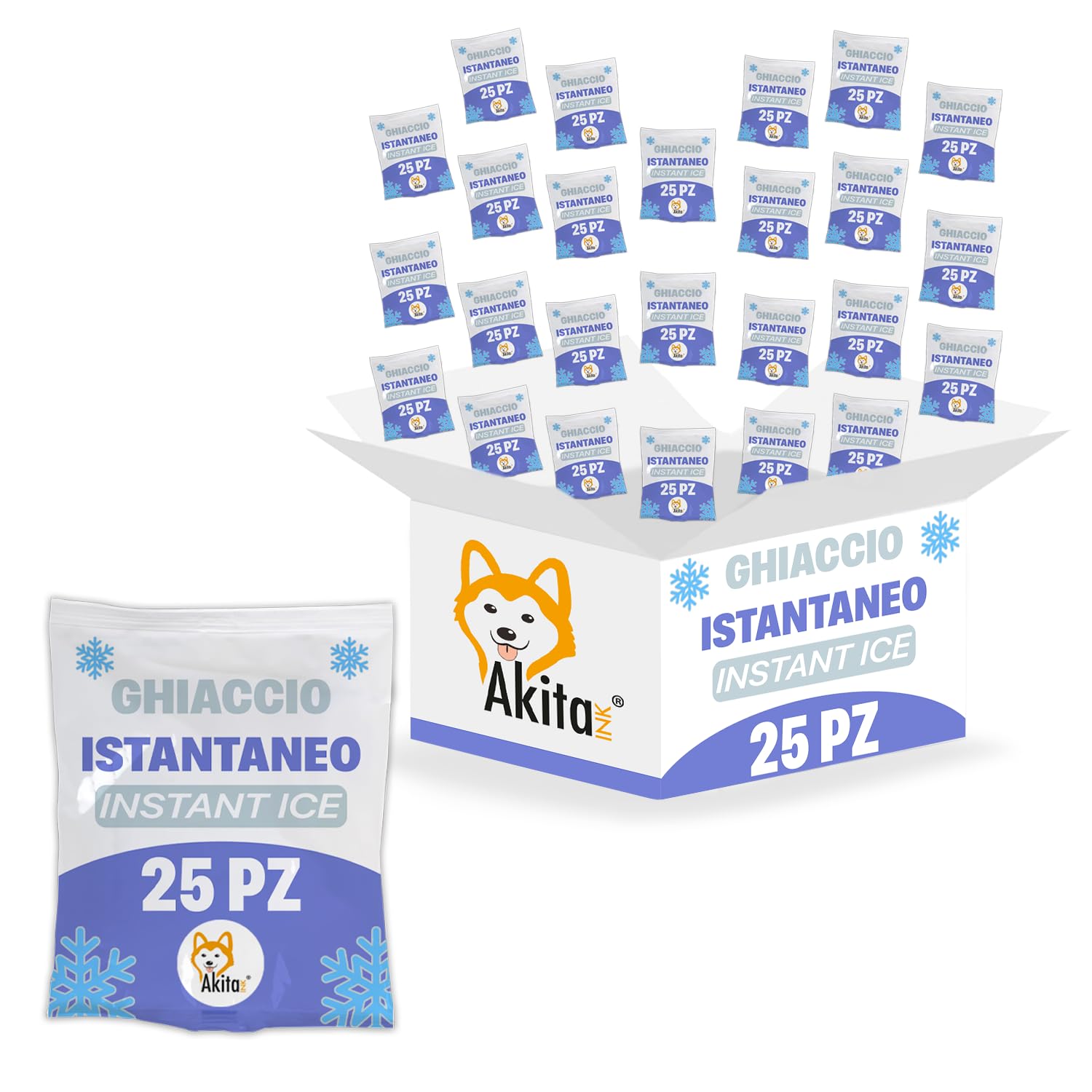 Akitaink Hielo instantáneo desechable, bolsa de polietileno polietileno, caja de 25 unidades, tamaño 14 x 18 cm, fabricado en Italia