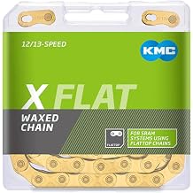 KMC XFLAT Flat-Top Bicycle Chain | Pre-Waxed with KMC Go Chain Wax | SRAM AXS 12/13-Speed Transmission/T-Type Compatible | Ti Gold