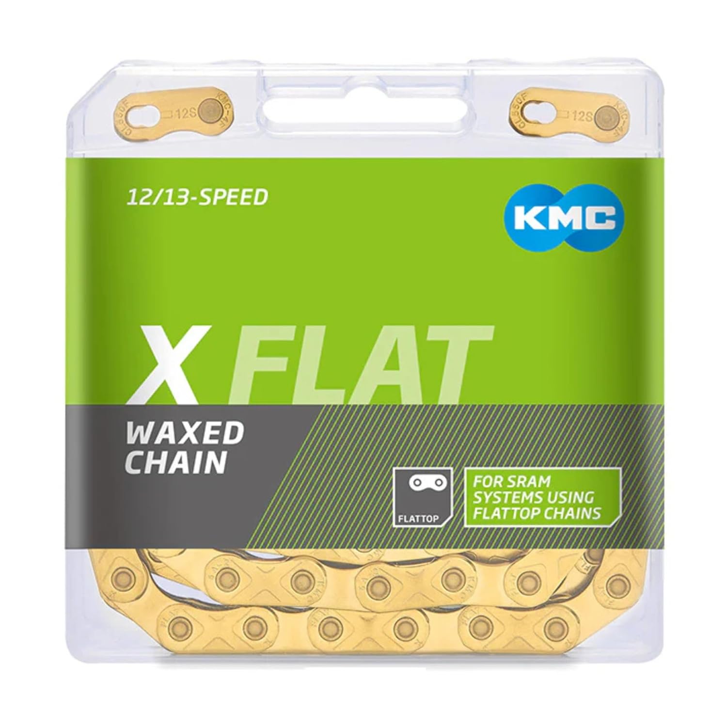 KMC XFLAT Flat-Top Bicycle Chain | Pre-Waxed with KMC Go Chain Wax | SRAM AXS 12/13-Speed Transmission/T-Type Compatible | Silver