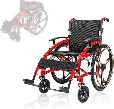 Wheelchairs for Adults, Ultra Lightweight Magnesium Aluminum Alloy 33lbs Folding Manual Sport Wheelchairs for Adults, All Terrain, Seat W18 x D17, Silla de Ruedas Assembly Free, 220lbs Capacity