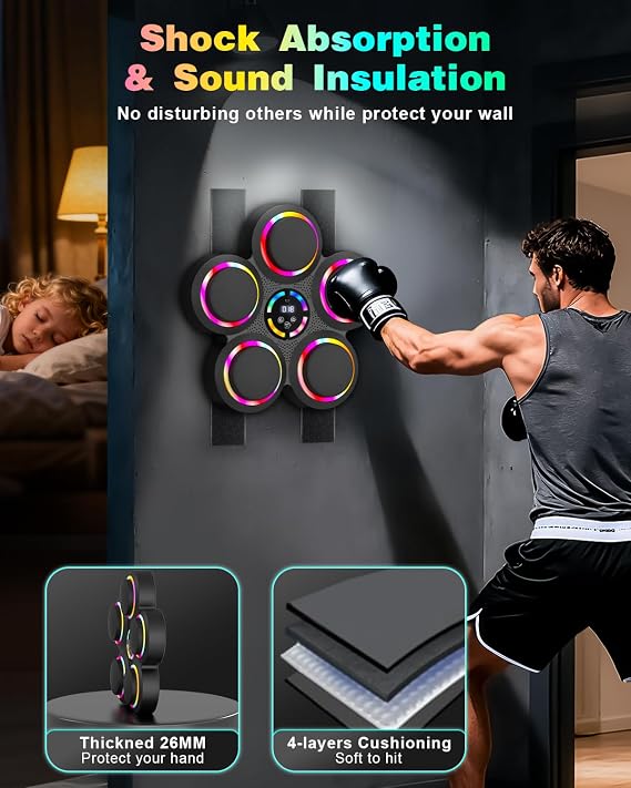AONESY Music Boxing Machine, Smart Bluetooth Boxing Machine with Boxing Gloves, RGB Wall Mounted Training Equipment for Adults & Kids, Perfect for Home, Office & Gym Workouts