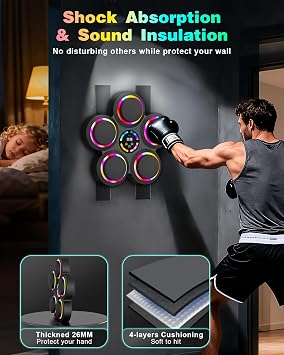 AONESY Music Boxing Machine, Smart Bluetooth Boxing Machine with Boxing Gloves, RGB Wall Mounted Training Equipment for Adults & Kids, Perfect for Home, Office & Gym Workouts