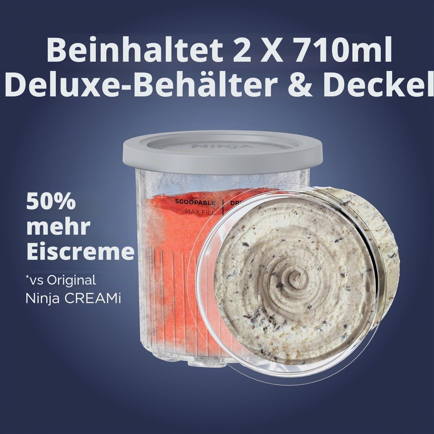Ninja CREAMi Deluxe Eismaschine und Frozen Dessert Maker mit 3 Dosen, 10 Funktionen, macht Eiscreme Slushi und mehr, 2-in-1 Geschmacksoption, Stone Gold, NC501UKSTGD
