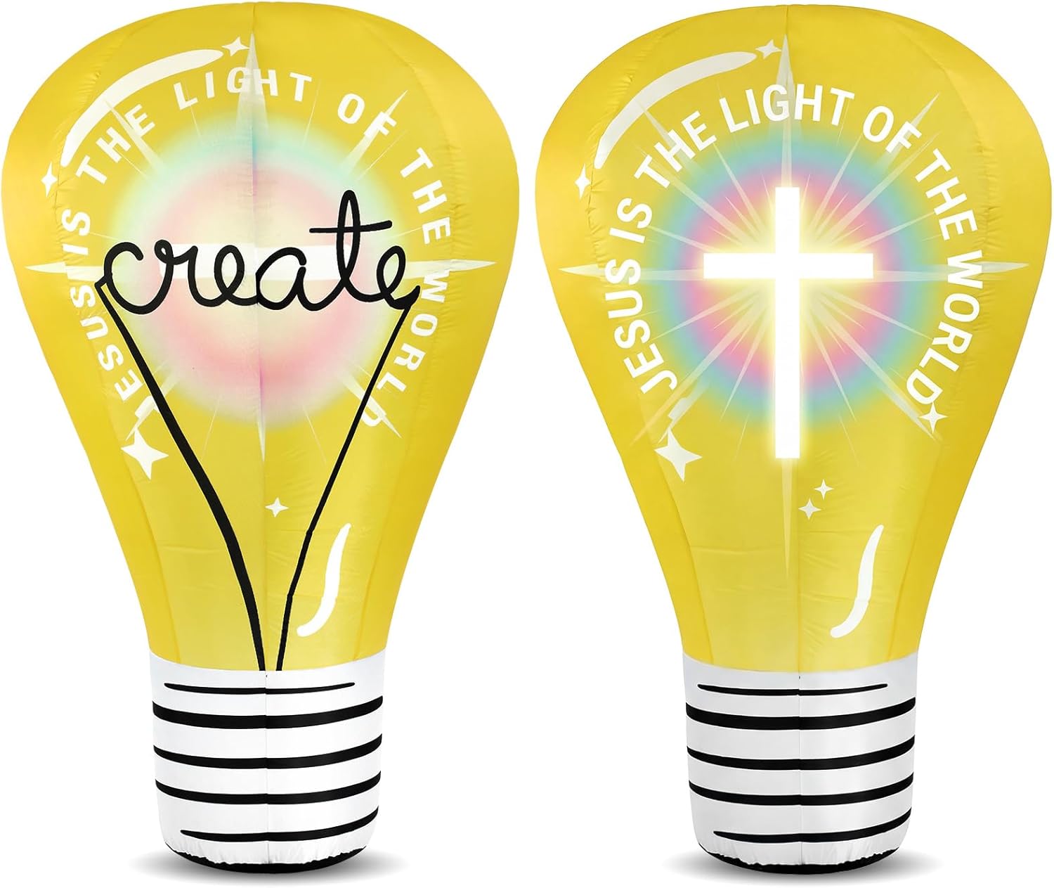 VBS 2026 Inflatable Light Bulb Illumination Decor 6.5 ft Tall Double Sided Air Bulb with Create Sign for VBS Large Sized Bible Decor Vacation Bible School Illumination Party Decoration