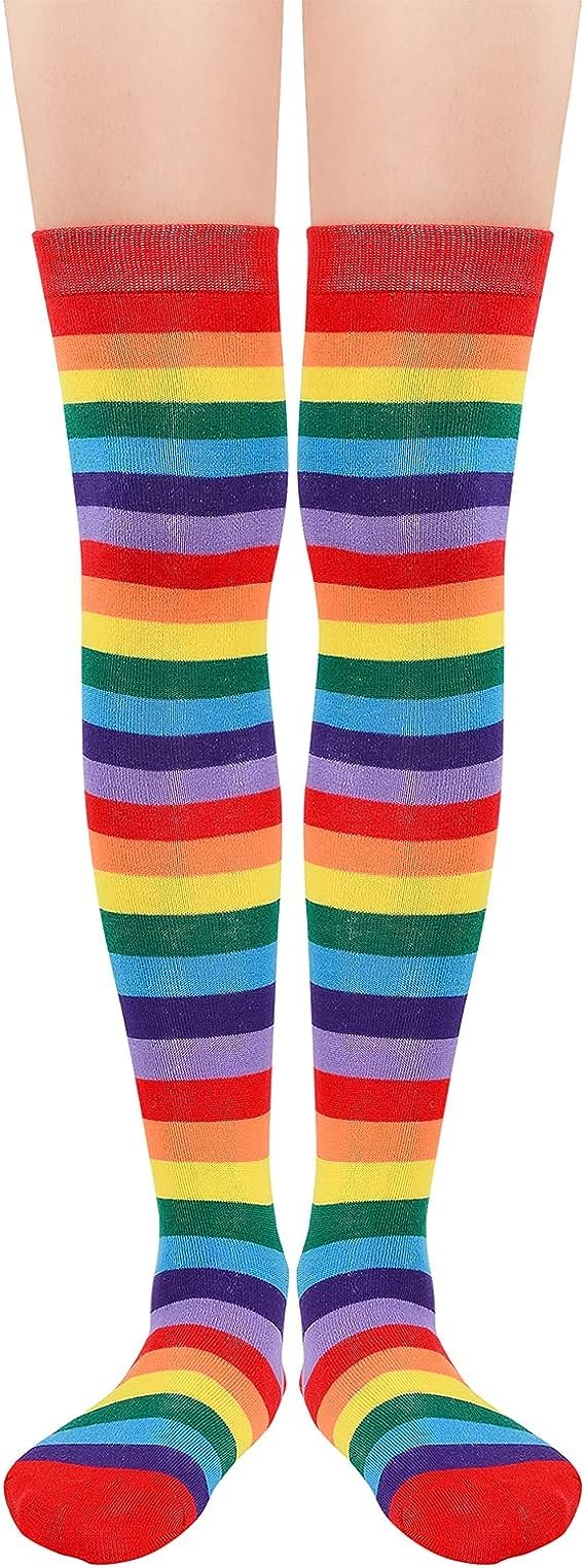 Hifen Women's Rainbow Hifen® Extra Long Socks Thigh High Cotton Socks Extra Long Boot Stockings Over Knee Leg Warmers For 4-6