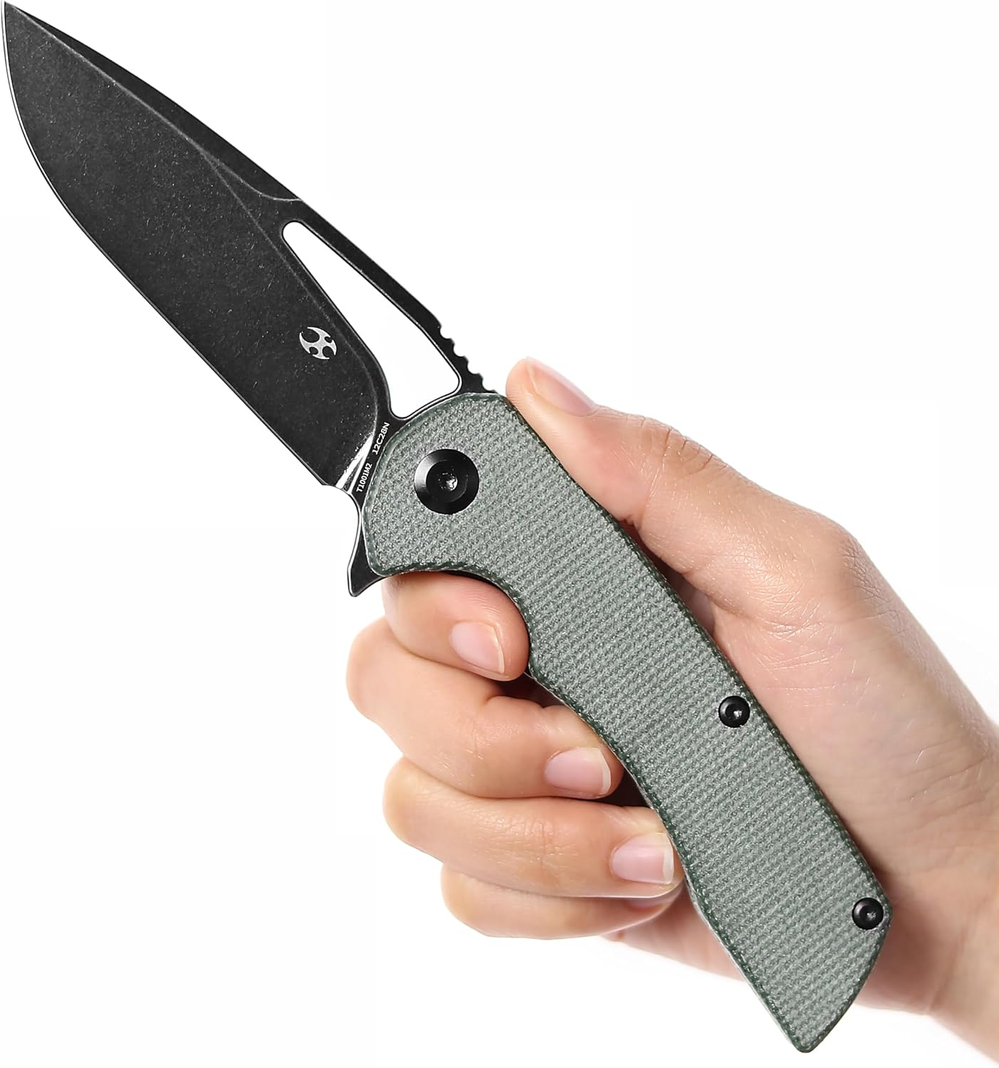 KANSEPT Kryo Pocket Knife 8.08in Folding Knives with 3.58in12C28N Steel Drop Point Blade and Green Micarta Handle for Outdoor, Tactical, Survival and EDC T1001M2