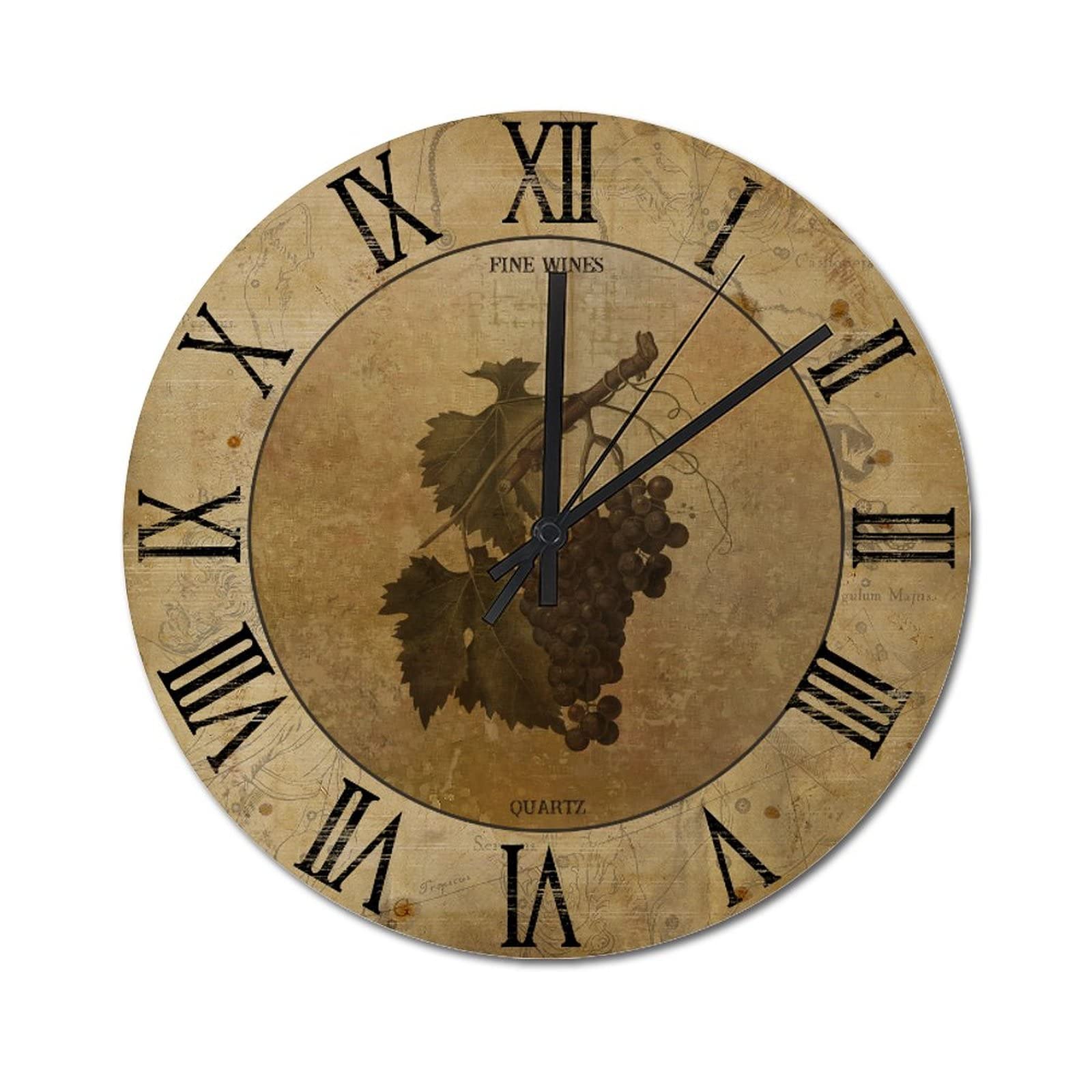 Horloge ronde à vin rétro rustique en bois silencieuse 38 cm