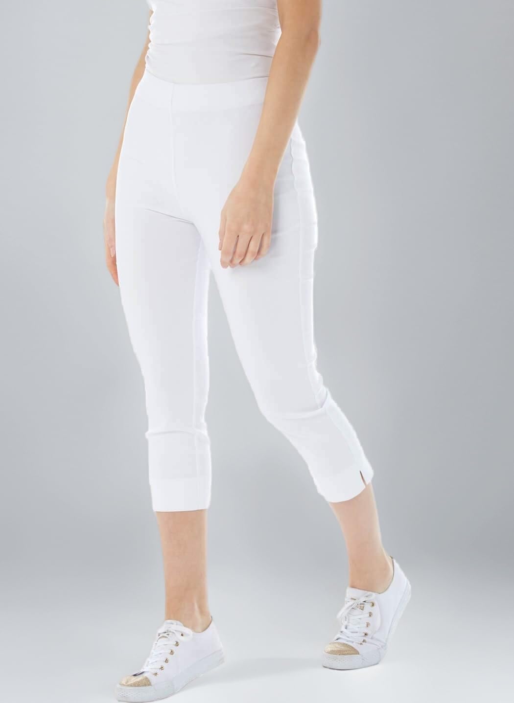 Roman Cropped Trousers for Women UK Ladies Capri Leggings Summer Pants Short Crop Stretch 3/4 Length Three Quarter Pedal Pusher Clothes Elasticated Bengaline Cut Off