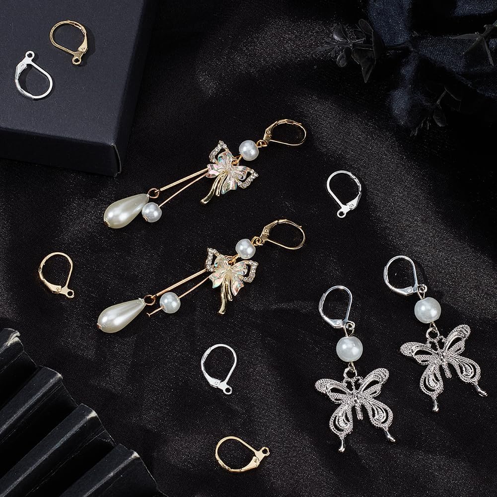Beebeecraft 1 Box 20Pcs Leverback Earring Findings 24K Gold & 925 Sterling Silver Plated French Earring Hooks 15.6x10x2mm Interchangeable Dangle Ear Wire with Jump Rings for Jewelry Making