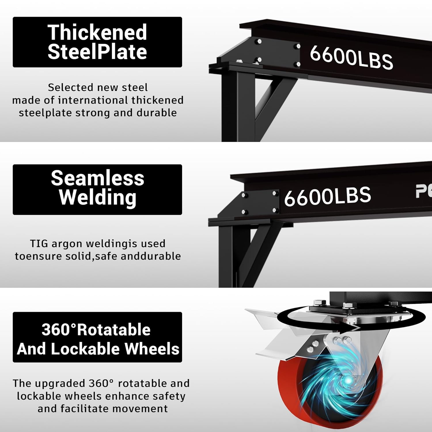 3 Ton 6600LBS Gantry Crane, 2026 Upgraded Trolley, Adjustable Height (8.53-12.47 FT), Width (9.06 FT), Steel I-Beam Construction, Portable Gantry Crane for Factories, Warehouses, Auto Repair, Black