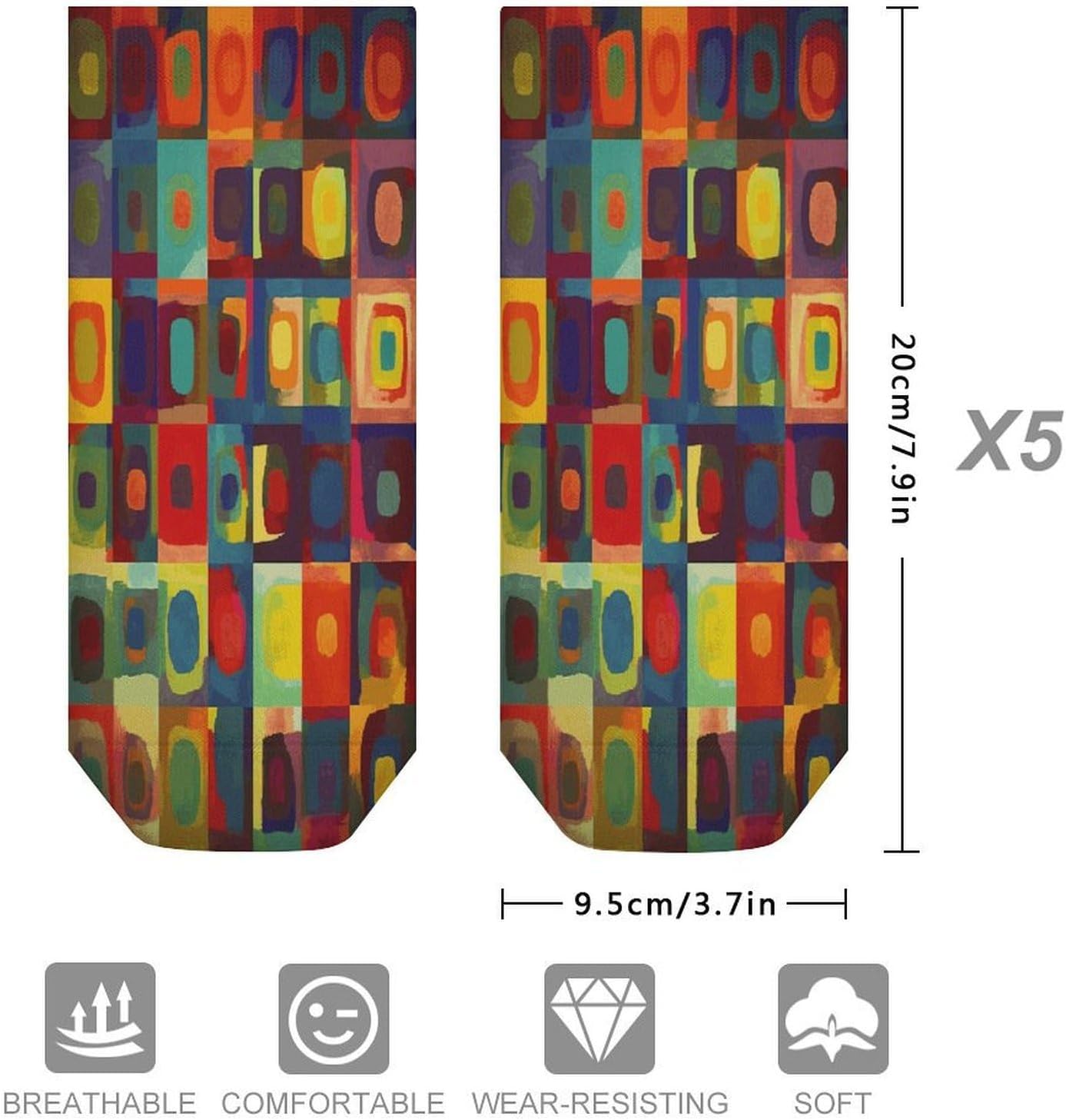 Abstract Art Squares Ankle Socks for Men Women 5 Pairs