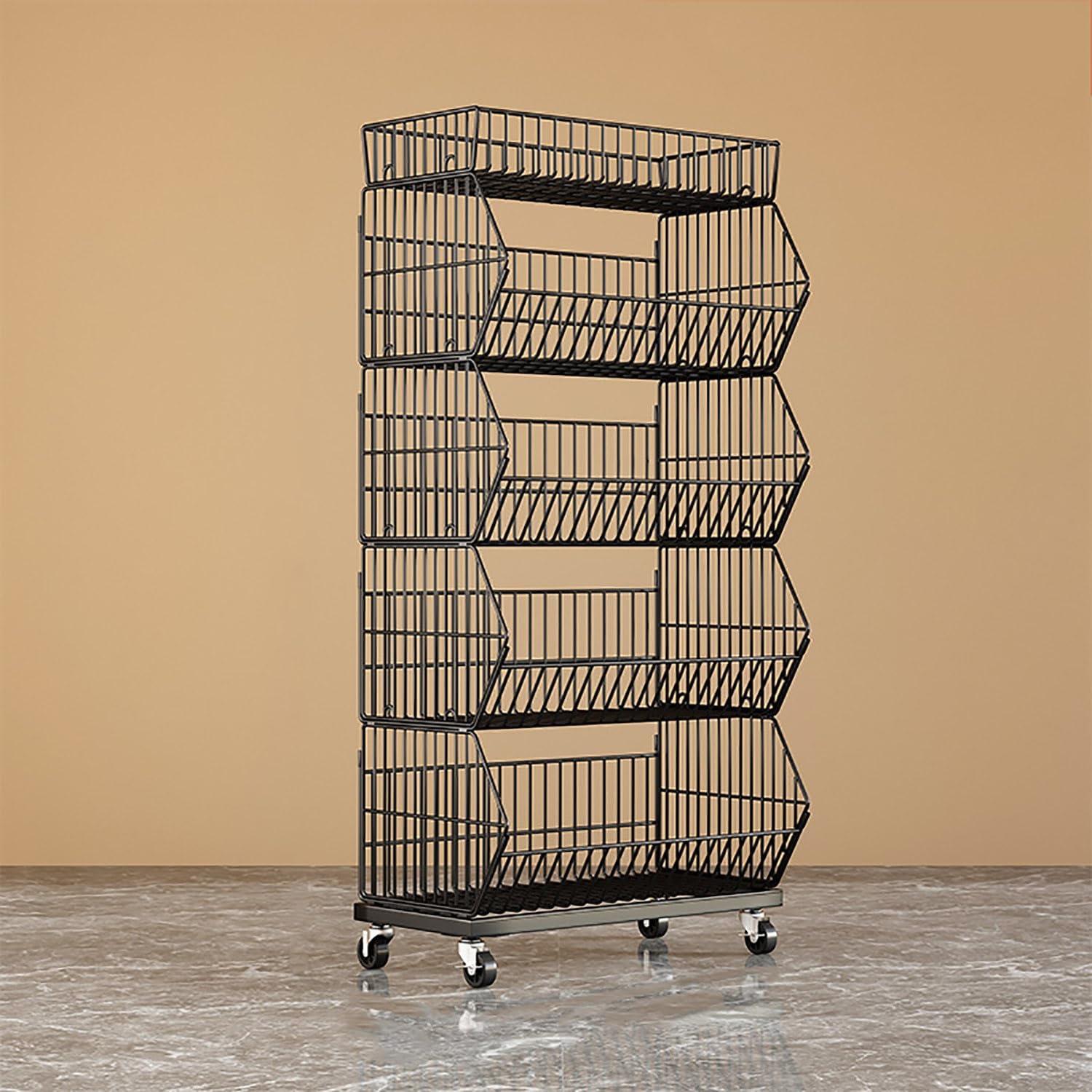 METTEOR Snack Storage Rack,5-Tier Snack Basket, Candy Display Rack, Big Metal Wire Retail Display Racks for Convenience Stores Office Pantry Kitchen, Supermarket Fruit Vegetable Display Sh (Black 45