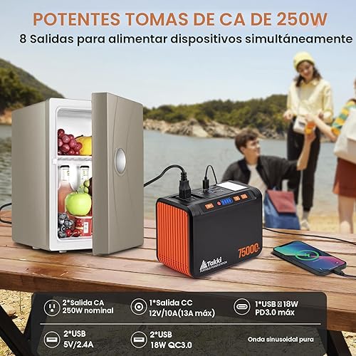 Miniatura 3 de Takki - Generador solar de 277 Wh, estación de energía portátil con paneles solares de 40 W incluidos, 450 Wp, 110 V, onda sinusoidal pura, toma de