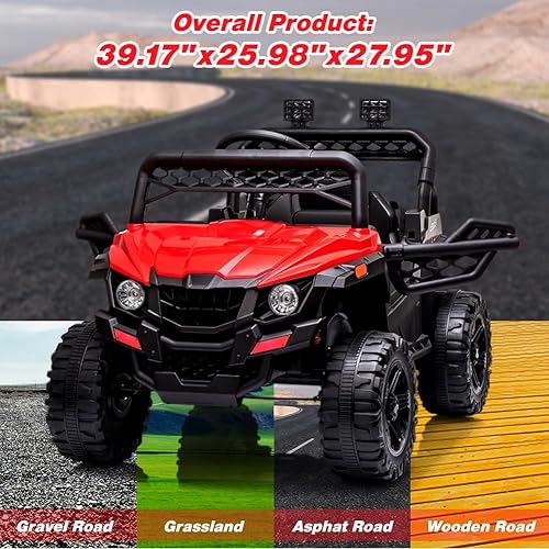 Miniatura 6 de UTV para niños con control remoto, ruedas eléctricas de 12 V para niños, juguetes con suspensión de resorte, FM, luces LED, puerto auxiliar, música,