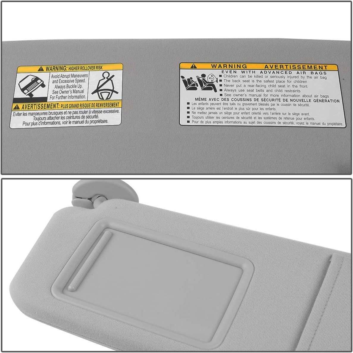 DNA Motoring Left Driver Side Sun Visor Compatible with 09-16 Venza, 74320-73010-B0 743200T022B1, ZTL-Y-0157-L-GY