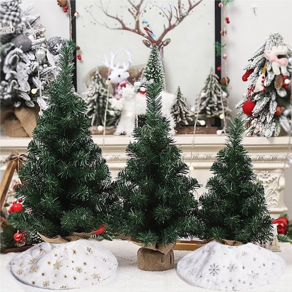Tree Skirt Christmas Christmas Tree Skirt Small Mini Decoration Desktop Christmas Tree Apron Gold and Silver Snowflake Tree Skirt Christmas Tree Skirts(Small)