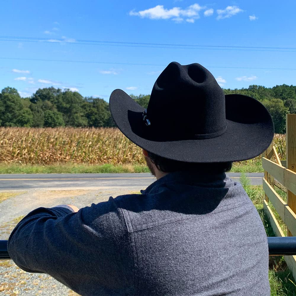 Cappelli da Cowboy da Donna Classici in Feltro, a Tesa Larga, con Fibbia e Cintura, Nero, L