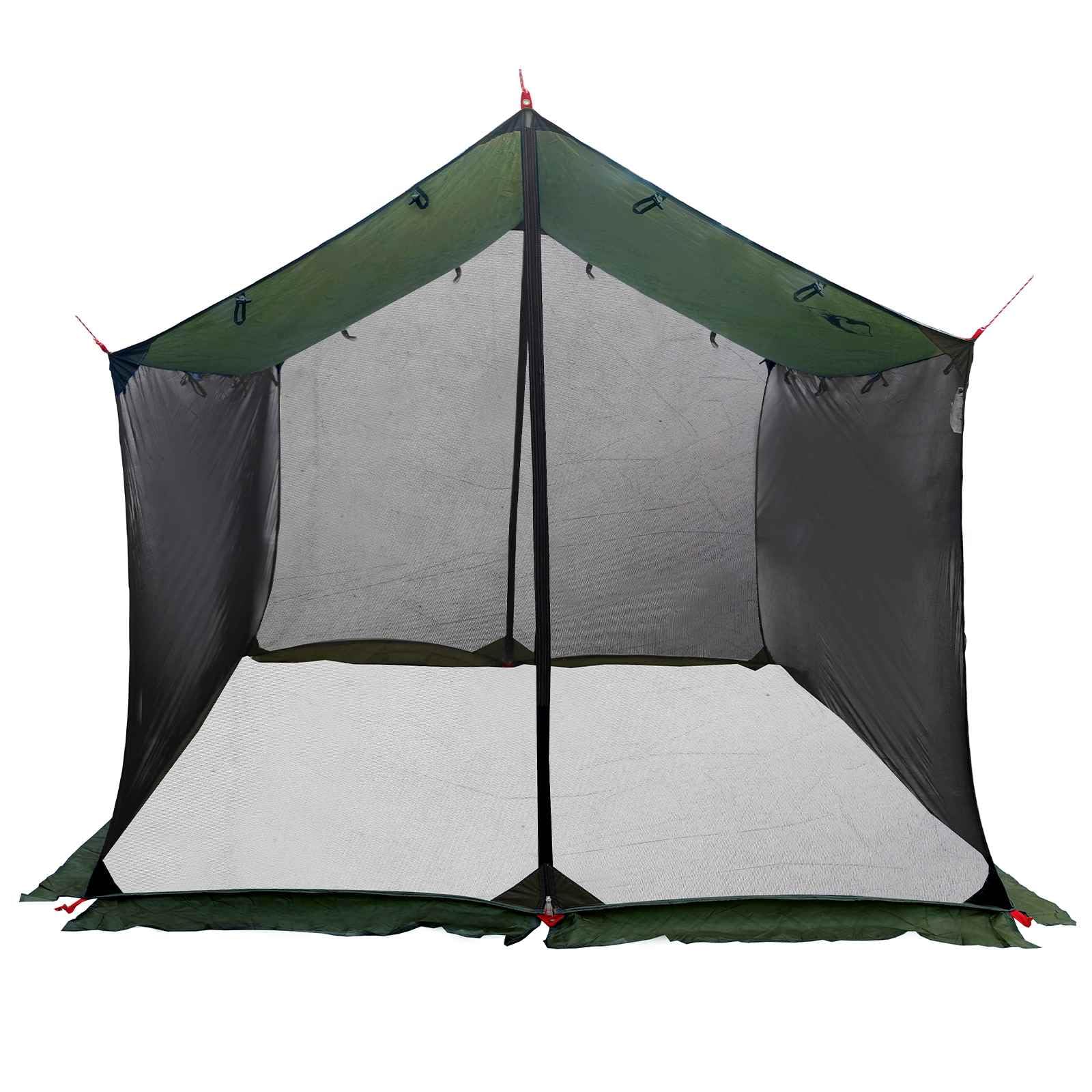 Tarp Camping mit Netzwänden, Armeegrün | Wasserfestes Dach, Tür mit Reißverschluss, höhenverstellbar, Seil und Heringe im Lieferumfang enthalten
