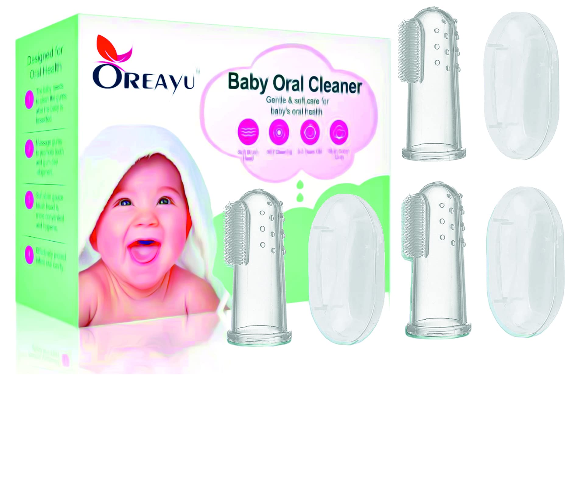 OREAYU 3 Pcs Of Finger Manual Tooth Brush And Tongue Cleaner For Baby Teething/Gums, Food Grade Silicone Teeth Cleaner Oral Cavity With Storage Case,Transparent-picture-11